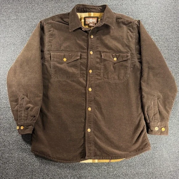 Levi Strauss Mens M Dark Brown Corduroy Plaid Fleece Lined Shacket Shirt Jacket - Picture 2 of 8
